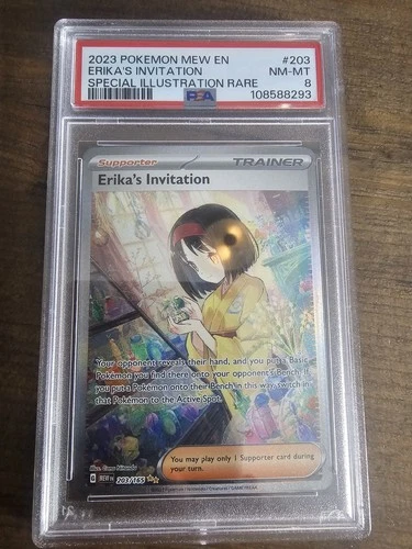 2023 POKEMON MEW EN-151 SPECIAL ILLUSTRATION RARE #203 ERIKA'S INVITATION PSA 8