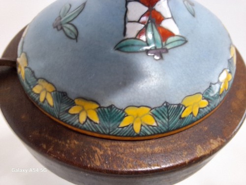Vintage Julrose japanische handbemalte Keramik Lampe emailliert Blumen Vogel Design - Bild 11 von 24