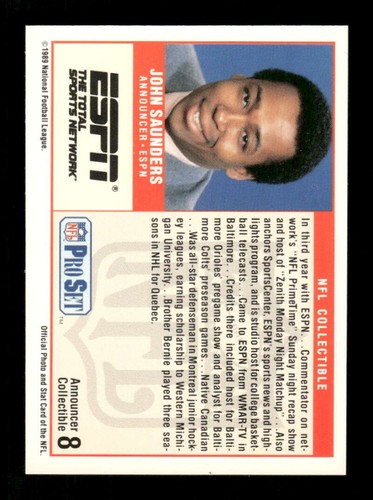 1989 Pro Set Announcers 8 John Saunders Nm or better BXCP55 - Picture 2 of 2