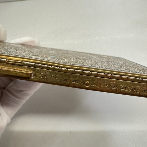 Vintage Messing Volupte Zigarettenetui USA, Vögel Tiere Pfau Pfauen Emaille - Bild 8 von 13