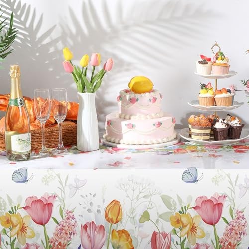 3 Pcs Spring Summer Tulip Tablecloth Plastic Lavender Tulip Table Covers 54 x - Picture 3 of 7