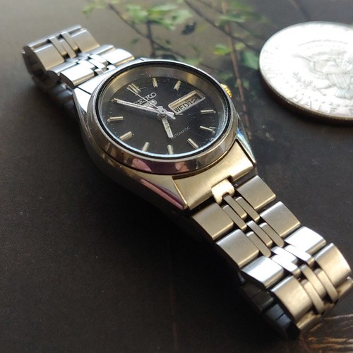 Orologio Vintage Donna Quadrante Nero Data Giorno 26mm Seiko Automatico Acciaio Inox - Foto 4 di 9