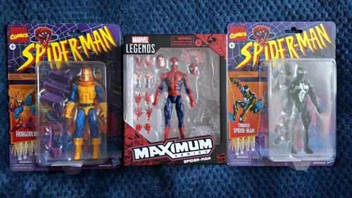 Marvel Legends Maximum Series SPIDER-MAN and retro Hobgoblin and Symbiote Spidey