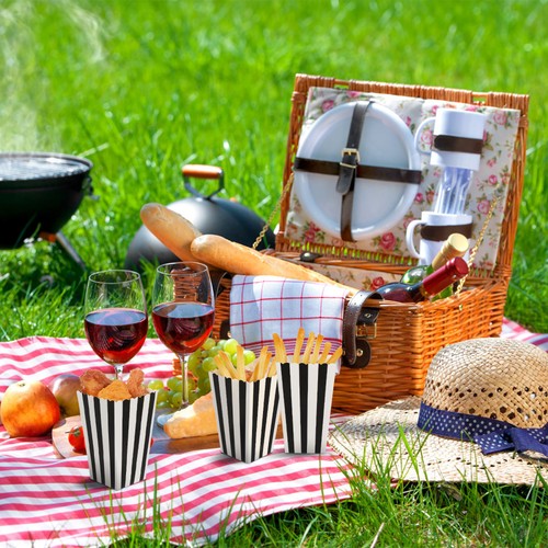  Cajas de palomitas de maíz 24 un. Contenedores Cartones Bolsas de papel Caja a rayas para película - Imagen 5 de 11