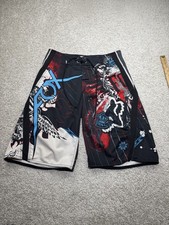 Fox Racing Board Shorts Men's 32 Abstract Chrome Tribal Grunge Y2K Surf Wings