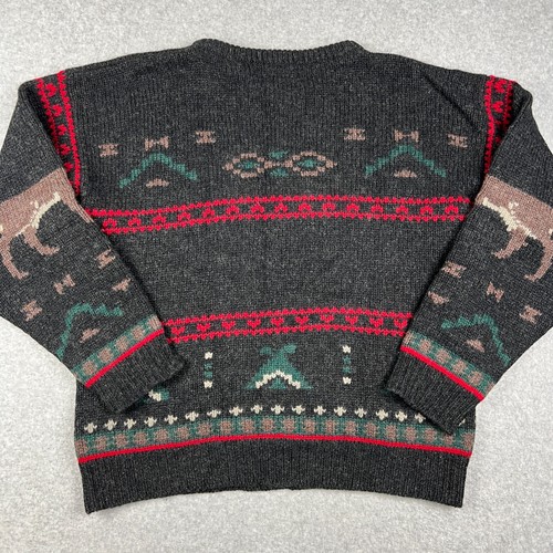 VINTAGE Woolrich Wool Sweater Nordic Fair Isle Reindeer Knit Pullover Large Mens - Picture 2 of 6