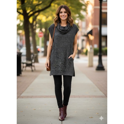 Bryn Walker Damen S Artsy Lagenlook Minimalistisch Wasserfallausschnitt Tunika Top Wollmischung - Bild 2 von 12