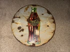 Vintage Coca Cola Porcelain Sign Round Bottle Graphic 18 Inch Cooler Top