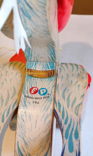 Vintage 1961 Fisher Price Big Bill Pelican Wood pull toy #794 NICE - Picture 9 of 12