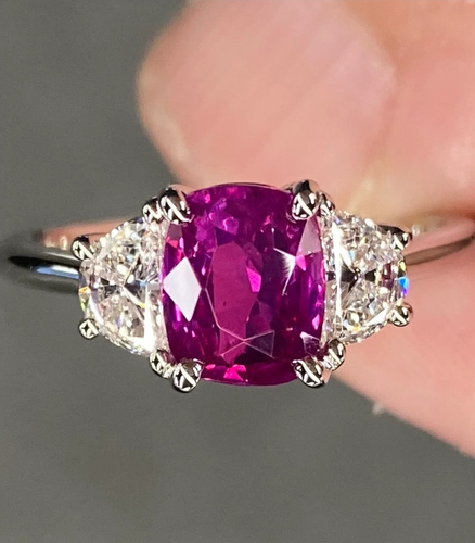 950 Platinum 3.80 Ct Cushion Cut Lab Grown Pink Sapphire Gemstone Wedding Ring - Picture 7 of 9