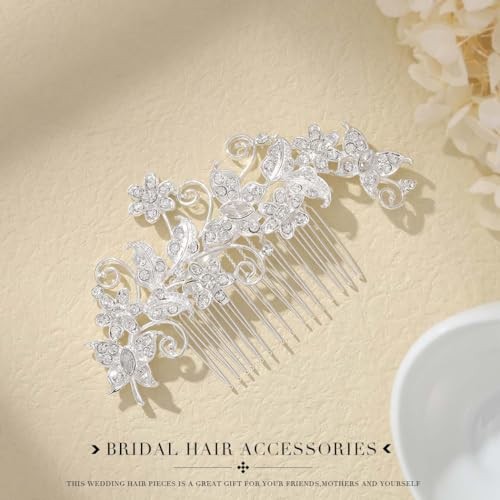 Pettine per capelli fiore sposa sposa argento fermaglio per capelli floreale capelli perlati - Foto 7 di 7