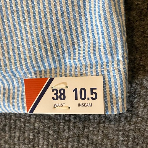 Pantalones Cortos IZOD Para Hombres Sandy Bay Seersucker Frente Plano Azul Blanco Rayas Talla 38 - Imagen 11 de 13