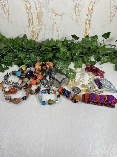 Bundle 18 Mixed Wide Chunky Stretch Statement Bracelets Job Lot Bead Elastic - Picture 12 of 19