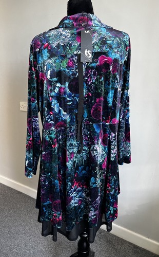 Taking Shape TS Velour Velvet Winter Bloom Floral Jacket Blue Skies UK 16-18 New - Picture 7 of 14