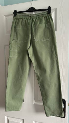 M&S Ladies Cotton Rich Sage Green Slim Trousers Size 10 Short Brand New - Picture 2 of 4