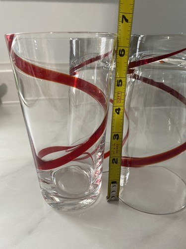 Pier One SWIRLINE Red Swirl Tumblers High Ball Drinking Glasses 16 oz, Set of 3 - Picture 5 of 6