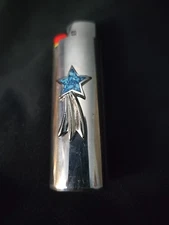 Vtg Lighter Case Shooting Falling STAR Western Cover Holder Turquoise Silver Bic