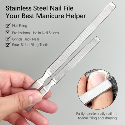 2-Pack Stainless Steel Toe Nail Files, 4-Sided Design for Thick Nails, Silver - Picture 2 of 7