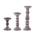 Brown Farmhouse Wood Pillar Candle Holders 3-Pack