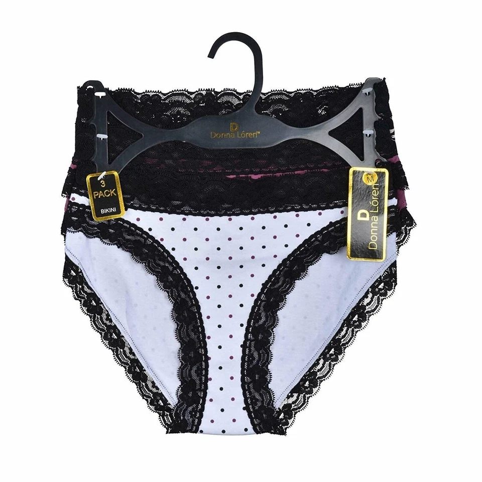 Donna Loren Women's Bikinis Briefs Floral Lace Trim Panties 3-Pack - Image 3 of 4