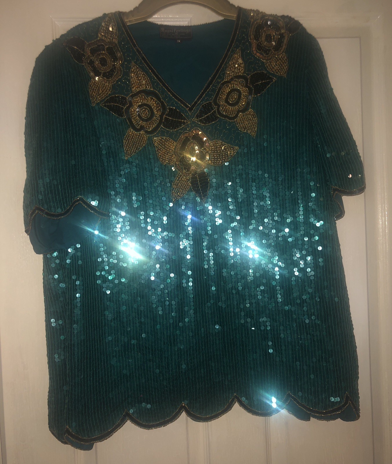 Royal Feelings Top 3XL reine Seide Viskose Futter Vintage Ladies Frauen Pailletten