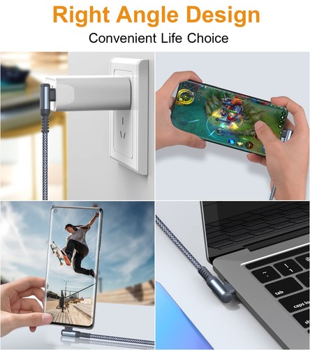 USB C Cable Right Angle [3Pack, 10FT+6.6FT+3.3FT], 3.1A Fast Charger Cable Ny... - Picture 3 of 7