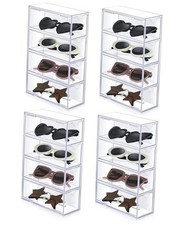 4 Pack Acrylic Sunglass Organizer with 4 Drawers Clear Eyewear Storage