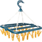 Foldable Clothes Drying Rack with 32 Clips, Space-Saving Sock Hangers for Drying
