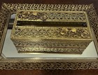 Vintage, Gold, Filigree Tissue Box Cover, Floral Design, Hollywood Regency