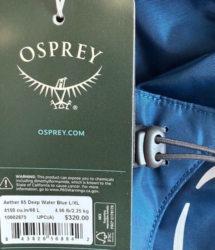 Osprey Aether 65 Deep Water Blue L/XL (New with Tags/Unused) - Bild 4 von 5