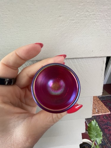 Terry Crider S. 1988 Salt Cellar Iridescent Cranberry w/Squiggly Lines Abstract - Picture 7 of 15