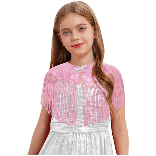 Girls Shawl Wrap Sequin Tassel Evening Cape Glitter Fringe Bolero Dress Cover Up - Picture 54 of 75