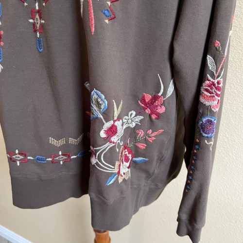 Johnny Was Dreamer Green Butterfly Sweatshirt Floral Embroidered Pullover size L - Picture 3 of 9