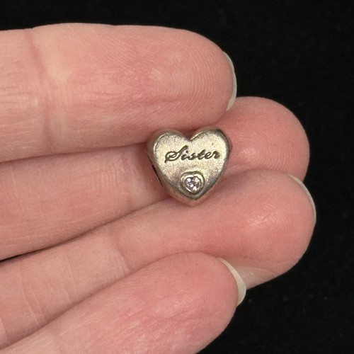 Pandora Sisters Heart Bead Charm Sterling Silver Pink CZ 0.4" 3.9grams - Picture 14 of 17