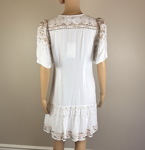 Hale Bob Ariana Ivory Embroidered Gauze Flutter Sleeve Mini Dress Size 4 NWT - Picture 8 of 10