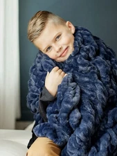 NEW Minky Couture Gorgeous Hugs Navy Blue Blanket Adult Size 50×60