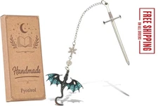 4th Wing Bookmark Blue Dragon Book Mark with Sword Pendant Book Marks for Readin