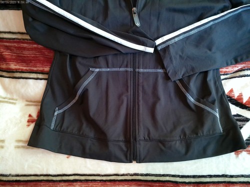 CHICO'S ZENERGY VTG SIZE 0 ZIP FRONT JACKET DARK BROWN WHITE STRIPE POCKETS COLR - Picture 2 of 7