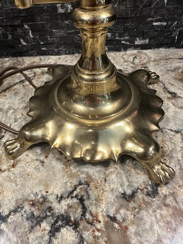 Vintage Bouillotte Metal Shade Candle Arm Brass Desk Table Lamp Clawfoot - Picture 6 of 24