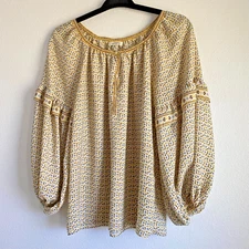 Max Studio Women Top Long Sleeve Polyester Multi Boho Blouse Shirt  Size M