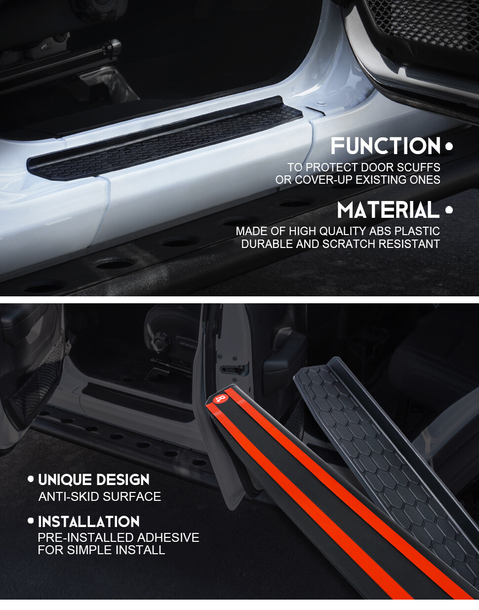 Xprite Door Sill Jam Protective Step Plate Cover for 2018-2019 Jeep Wrangler JL 4 Door