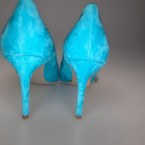 NWOT Tory Burch Fairford Pump Suede Stiletto - Turquoise Blue, Green - Gold Logo - Picture 4 of 10