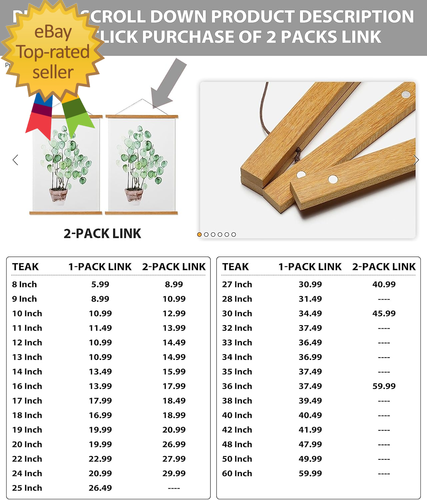 Magnetic Poster Hanger Frame 40 Inch Wide, Teak, Strong Magnet, Premium Wood and - Picture 6 of 12