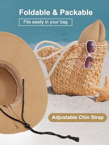 Womens Sun Hat Wide Brim Foldable Beach Hats for Women UV Protection Summer - Picture 5 of 6