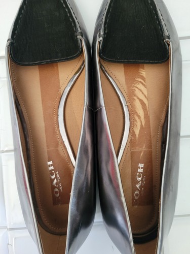 Coach Walsh Pointed Toe Flat Shoe Color Platinum Muted Metallic With Black Suede - Picture 6 of 9