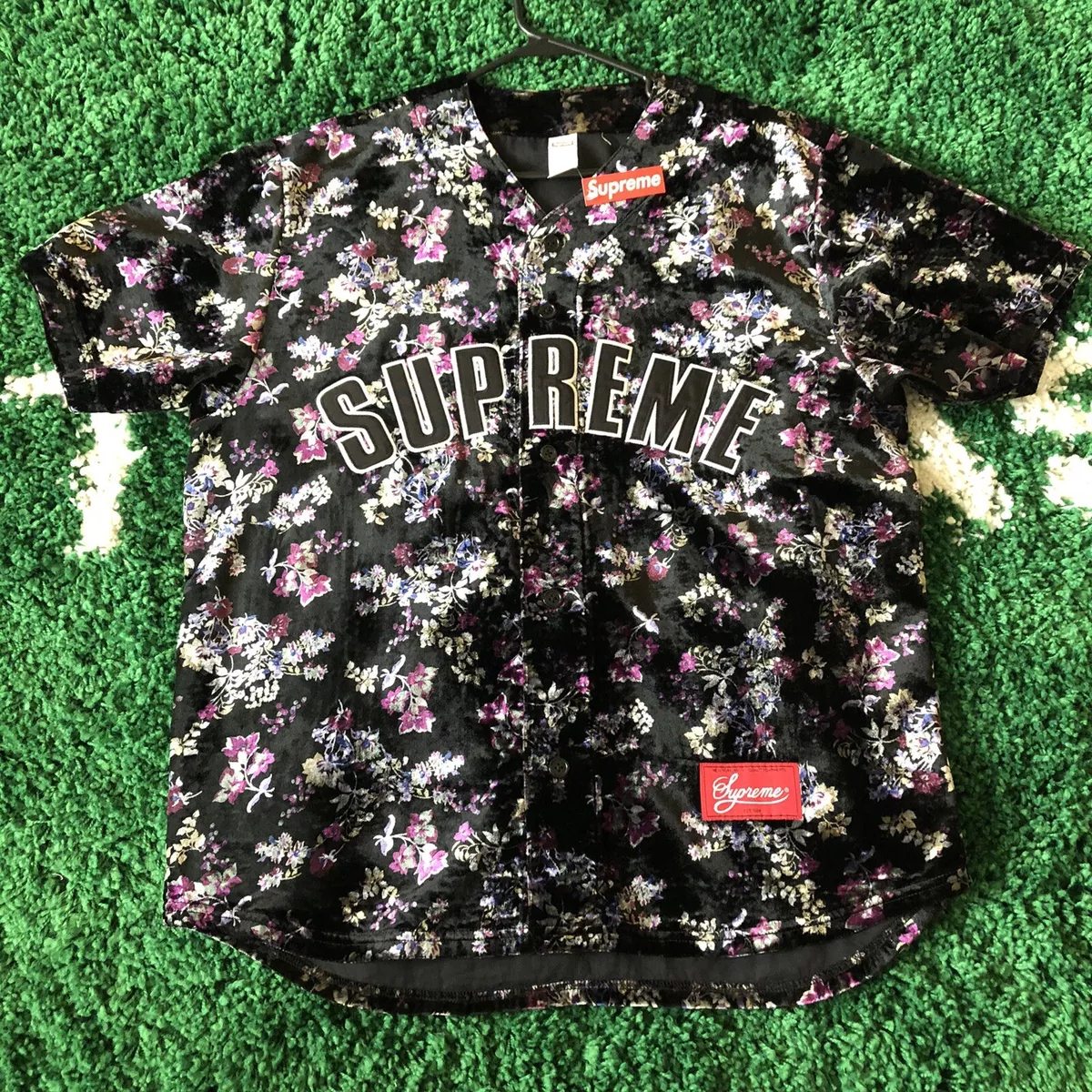 Floral Velour Baseball Jersey ブラック Lサイズ