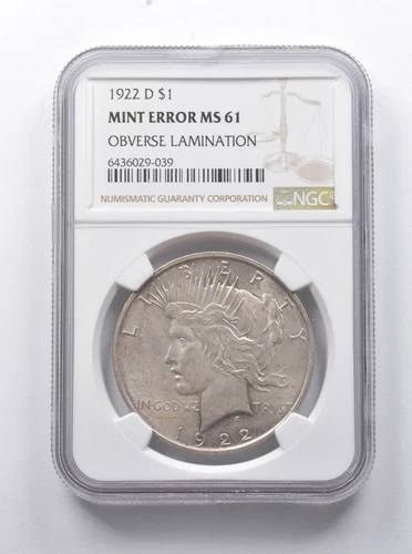 MINT ERROR MS61 1922-D Peace Silver Dollar OBV Lamination NGC *7882