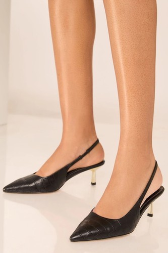 ZARA women's US size 6.5 Black Animal Embossed Slingbacks NWT - Picture 8 of 24