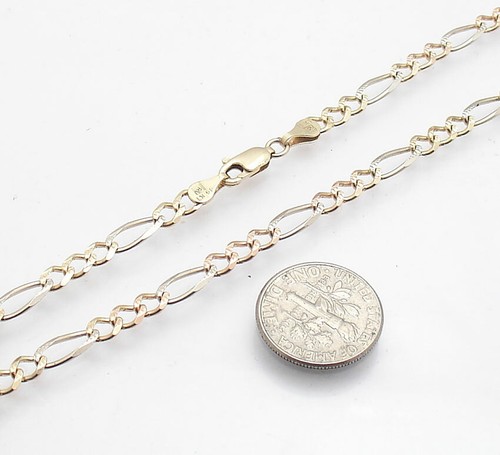 24" Diamond Cut Pave Figaro Chain Necklace Real 14K Yellow White Rose Gold  - Picture 5 of 5