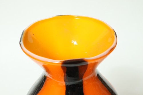 Antigua Jarrón De Vidrio Murano De 29Cm Naranja Y Negro Con Rayas Italia - Imagen 7 de 8